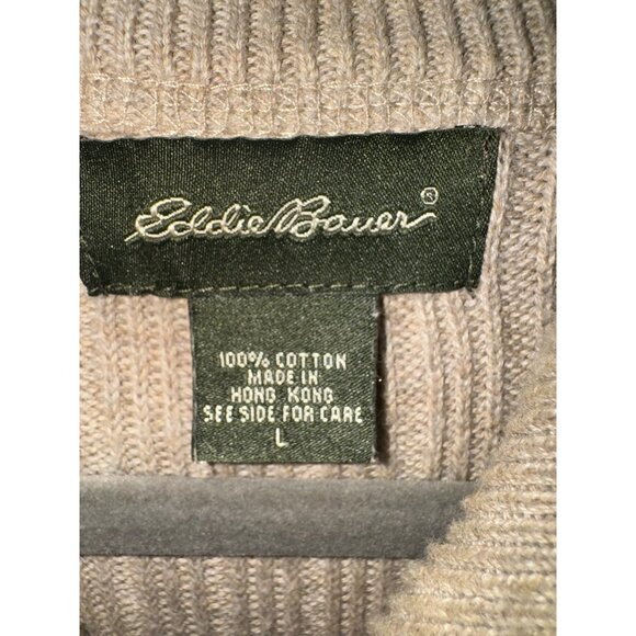 Eddie Bauer Mens Beige Ribbed Heavy Knit Cotton Half-Zip Sweater Cardigan Size L - Picture 3 of 7